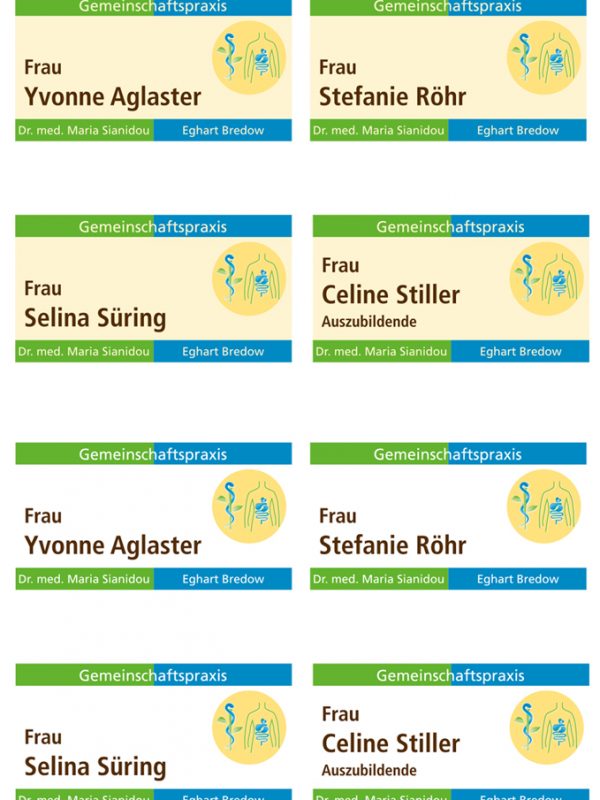 Gemeinschaftspraxis Sianidou Bredow - Mitarbeiter-Namensschilder